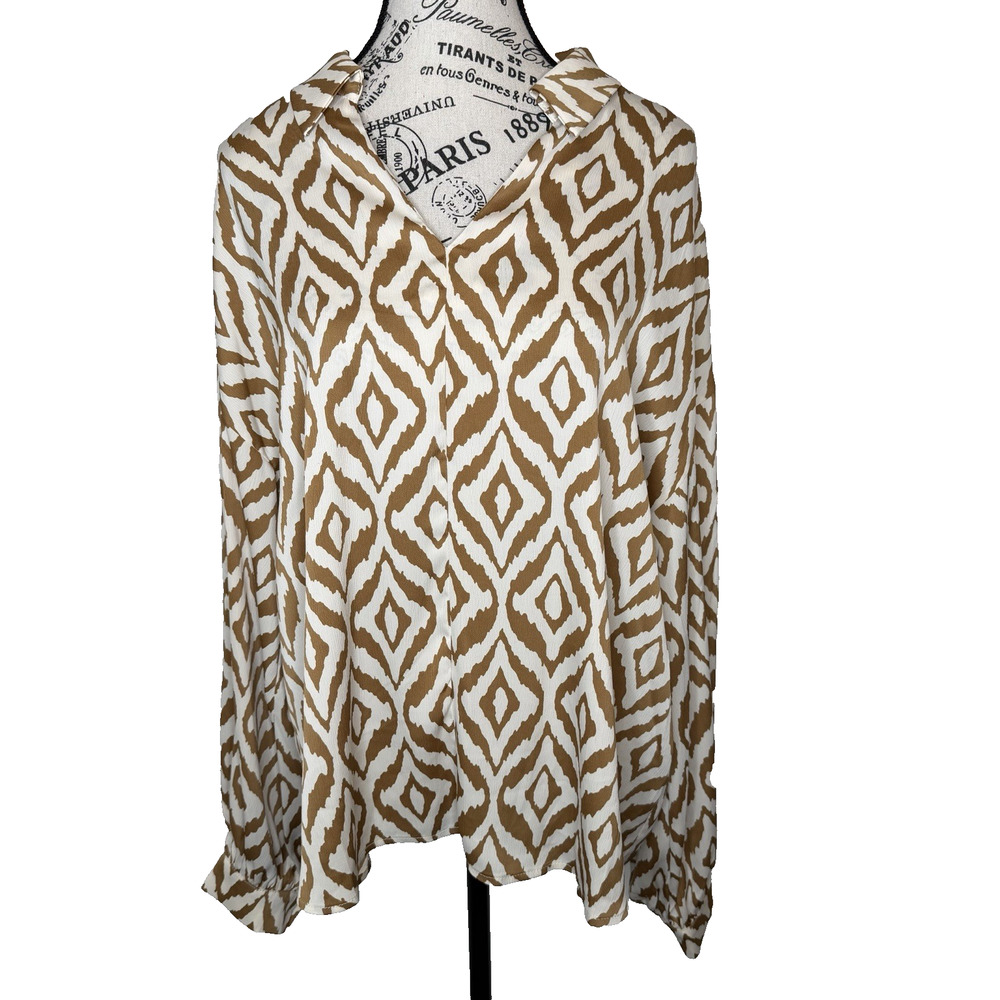 JodiFL Women’s Long Sleeve Blouse Large Animal Print Pullover Drop Shoulder